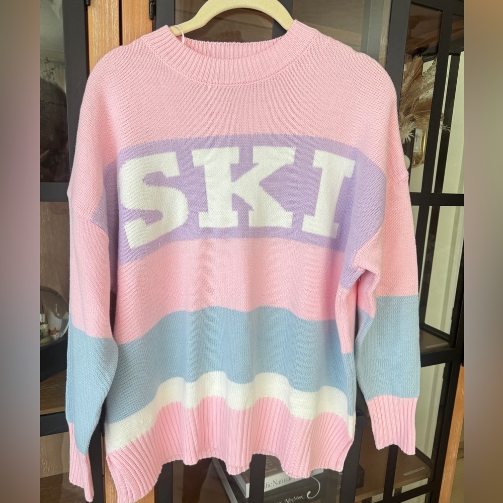 Ski knit sweater pastel apres sincerely jules striped crewneck winter ribbed